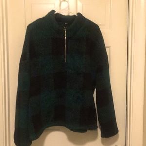 Green Buffalo Plaid Zip Sherpa Pullover